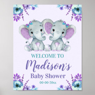 Twin Girl Elephant Affiche de bienvenue fille Douc