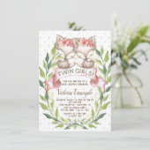 Twin Girl Fox Baby Shower Invitations (Debout devant)