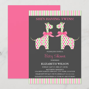 Twin Girl Giraffe Baby shower Kaart