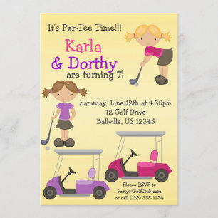 Twin Girl Golfer Golf Birthday Party Invitation Kaart