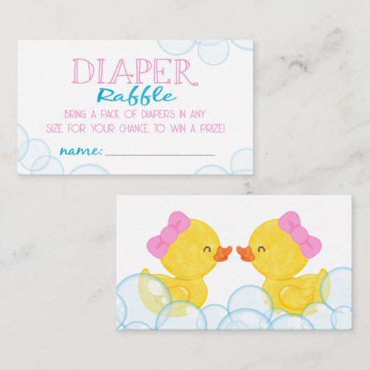 Twin Girl Rubber Duck Diaper Raffle Insert Cards Informatiekaartje (Voorkant / Achterkant)