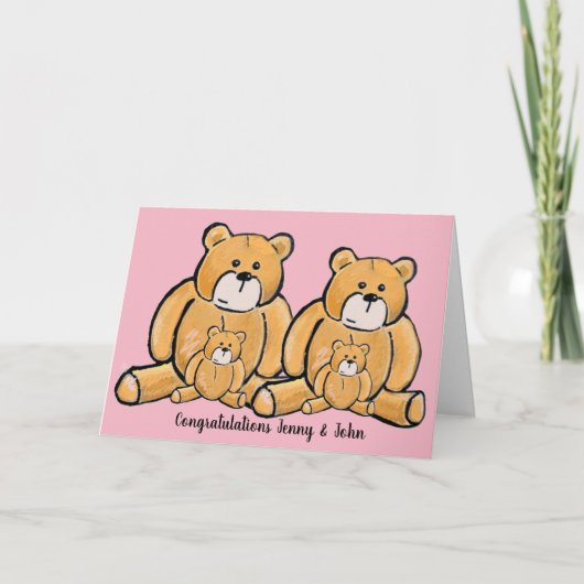 Twin girl teddy bear carte de félicitations (Devant)