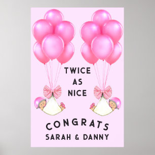 Twin Girls Baby shower Banner Poster