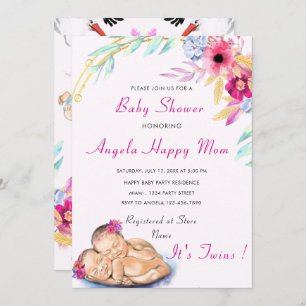 Twin Girls Baby shower Invitation - Aangepaste kle
