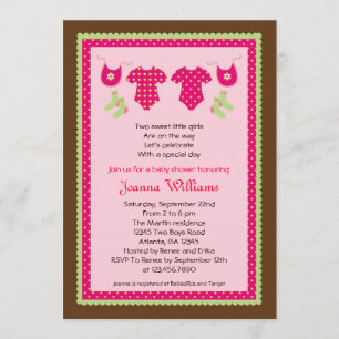 Twin Girls Baby shower Invitation Kaart
