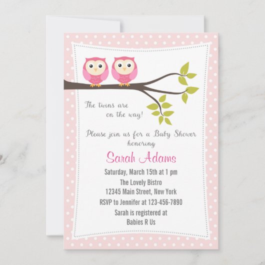 Twin Girls Baby shower Invitation rose (Devant)