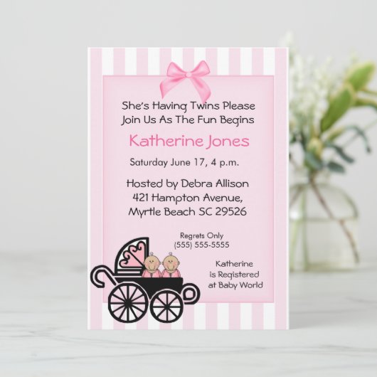Twin Girls Baby Shower Invitations (Debout devant)