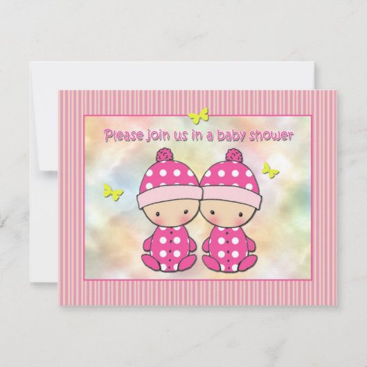 Twin Girls Baby Shower Invitations (Devant)
