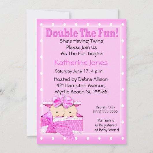 Twin Girls Baby Shower Invitations (Devant)