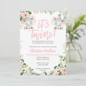 Twin Girls Baby Shower Invitations avec éléphants (Debout devant)