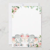 Twin Girls Baby Shower Invitations avec éléphants (Dos)