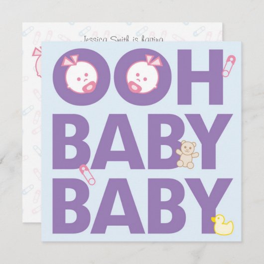 Twin Girls Baby shower Kaart (Voorkant / Achterkant)