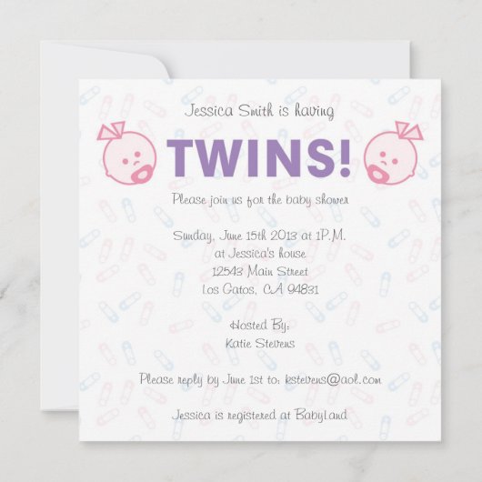 Twin Girls Baby shower Kaart (Achterkant)