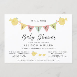 Twin Girls Baby shower Mammie, vogel en kippen Kaart