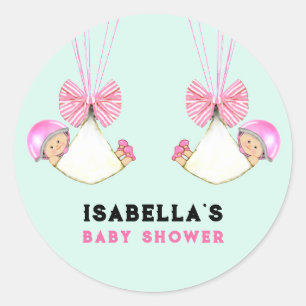 Twin Girls Baby shower Ronde Sticker