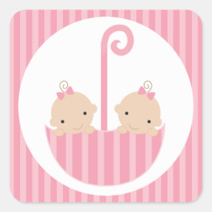 Twin Girls Baby shower Vierkante Sticker
