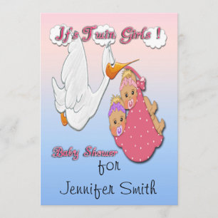 Twin Girls Blonde - Stork Baby Shower Invitations Kaart