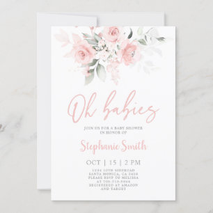 Twin Girls Blush Pink Baby shower Girl Invitation Kaart