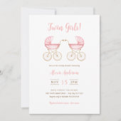 Twin Girls Carriages Baby Shower Invitation (Devant)