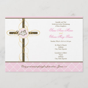Twin Girls Christening/Baptism Invitation Kaart