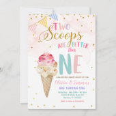 Twin Girls Cone Ice Cream Invitation Anniversaire (Devant)