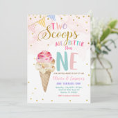 Twin Girls Cone Ice Cream Invitation Anniversaire (Debout devant)
