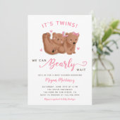 Twin Girls Cub Bear Baby shower Invitation (Debout devant)