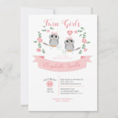 Twin Girls Cute owls babyshower Kaart (Voorkant)