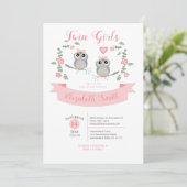Twin Girls Cute owls babyshower Kaart (Staand voorkant)