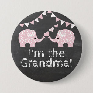 Twin Girls Elephant Baby shower Ik ben de oma Ronde Button 7,6 Cm