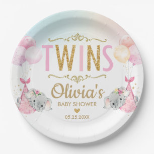 Twin Girls Elephant Baby shower Sprinkle Whimsical Papieren Bordje