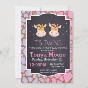 Twin Girls Giraffe Baby shower Uitnodiging