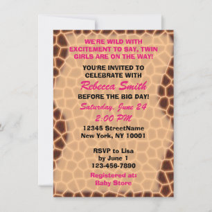 Twin Girls - Giraffe thema Baby shower uitnodiging