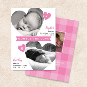 Twin Girls Heart Lijsten Roze foto Collage Birth Aankondiging