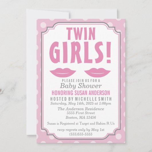 Twin Girls ! Invitation baby shower (Devant)