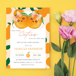 Twin Girls Little Cuties On The Way Baby shower Kaart