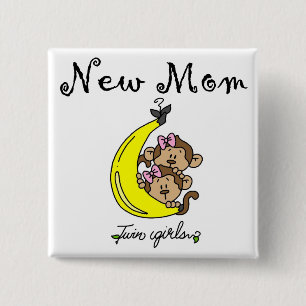 Twin Girls New Mam T-shirts en cadeautjes Vierkante Button 5,1 Cm
