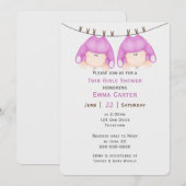 Twin Girls On Clothesline Baby shower Invitation (Devant / Derrière)