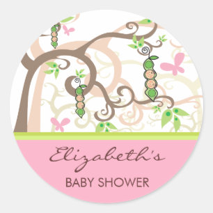 Twin Girls Peas Rose Dans Un Sticker Baby shower P