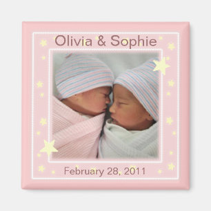 Twin Girls Photo Announcement Magnet Magneet