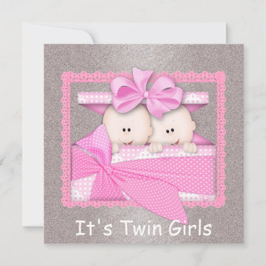 Twin Girls PINK Baby Shower Invitations (Devant)