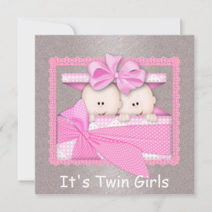Twin Girls PINK Baby Shower Invitations