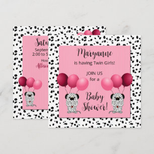 Twin Girls Pink Dalmatian Baby shower Kaart