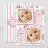 Twin Girls Pink Polka Dot Photo Faire-part (Devant / Derrière)