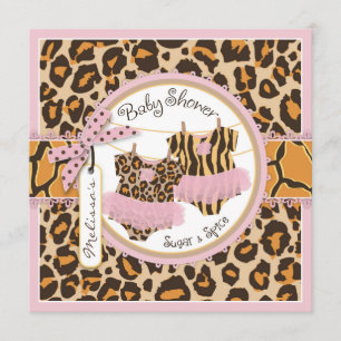 Twin Girls Pink Tutus Cheetah Print Baby shower Kaart