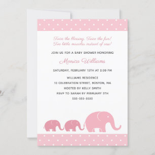Twin Girls Rose Elephant Baby Shower Invitations