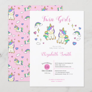 Twin Girls Schattigee eenhoorn baby shower Uitnodi Kaart