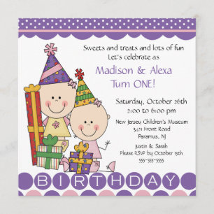 Twin Girls Stick Figuur Twins Birthday Invitation Kaart
