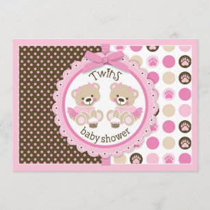 Twin Girls Teddy Bears Tutus Baby shower Kaart