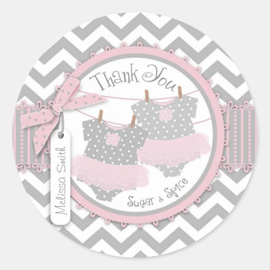 Twin Girls Tutus Chevron Imprimer Merci Étiquette (Devant)
